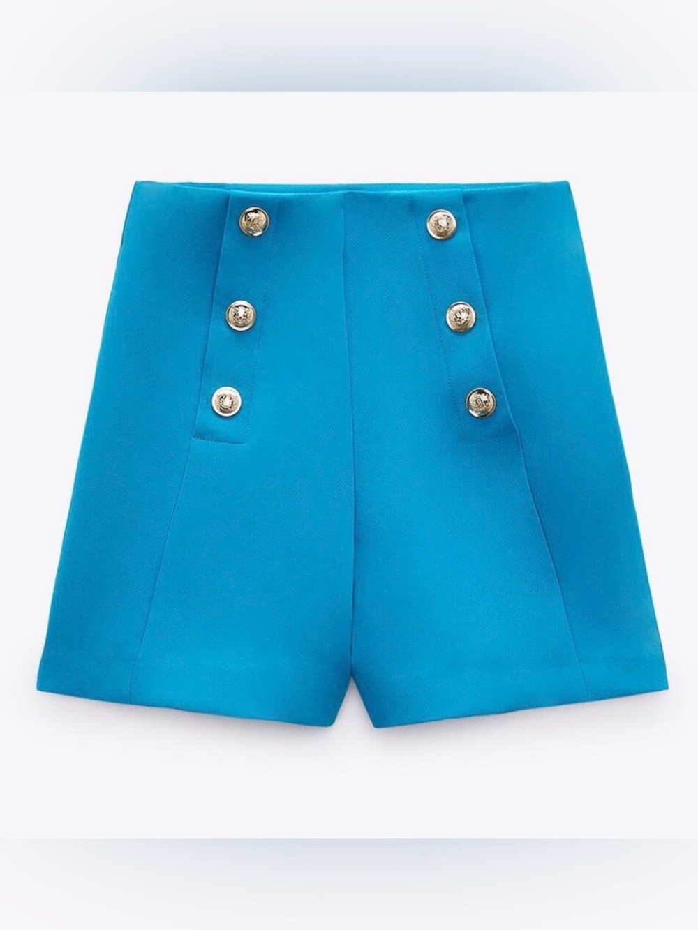Zara High Waisted Blue Shorts Gold Buttons Women's Size Medium preppy nautical